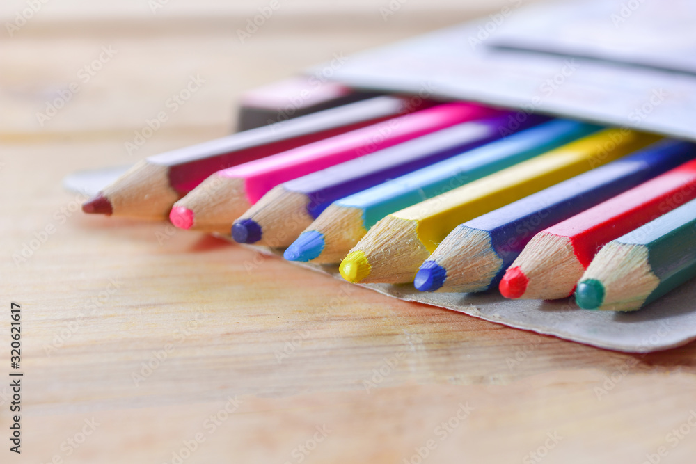 Pencils color on wooden table Pencils color on wooden table