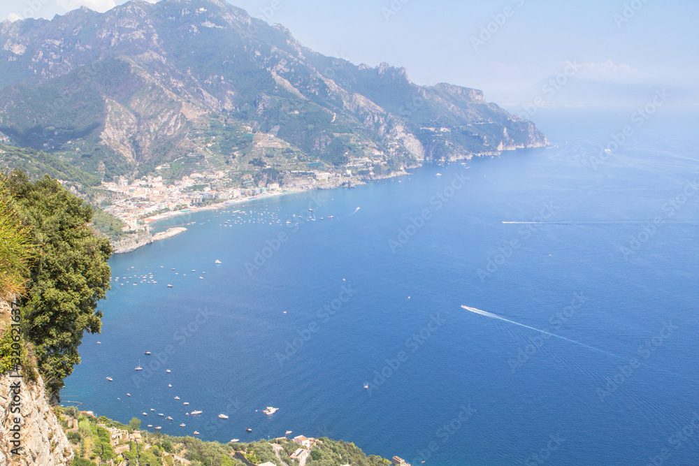 Panoramic view to the Amalfi coast from the Villa Cimbrone, Italy