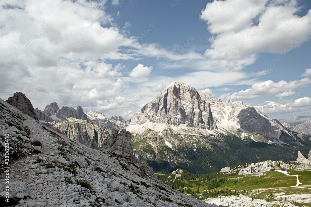 Hike the mountains of Passo Giau. The world famous Dolomites peaks in South Tyrol in the Alps of Italy. Belluno in Europe mountain scenery. Alpine scenery Hike the mountains of Passo Giau. The world famous Dolomites peaks in South Tyrol in the Alps of Italy. Belluno in Europe mountain scenery. Alpine scenery