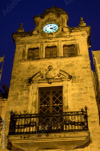 Clock-tower of Acludia during the night, Mallorca