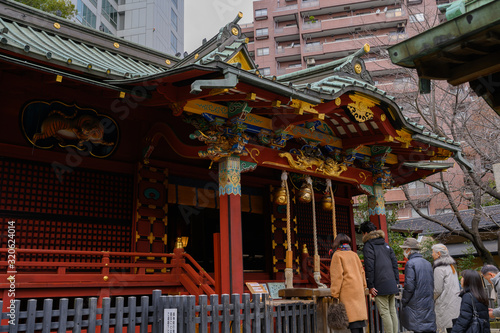 A lot of people queued , Waiting for blessings at Konno Hachimangu shrine during New Year vacation. Tokyo , Japan
