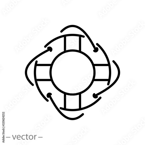 life buoy on beach icon, safety belt on sea, lifeguard help, logo, thin line web symbol on white background - editable stroke vector illustration eps10
