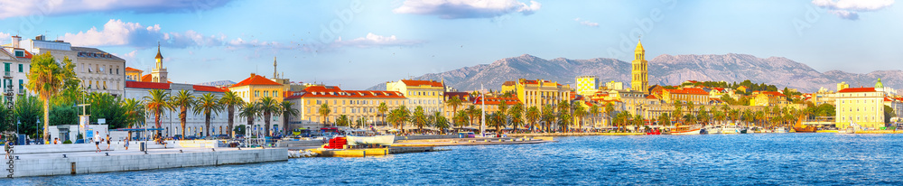 Fantasic view of the promenade the Old Town of Split with the Palace of Diocletian and marina.