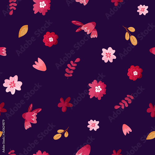 Seamless pattern with pink flowers.