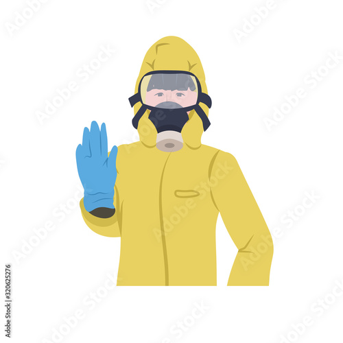 man in hazmat suit and protection mask to prevent epidemic MERS-CoV wuhan coronavirus 2019-nCoV pandemic medical health risk portrait vector illustration