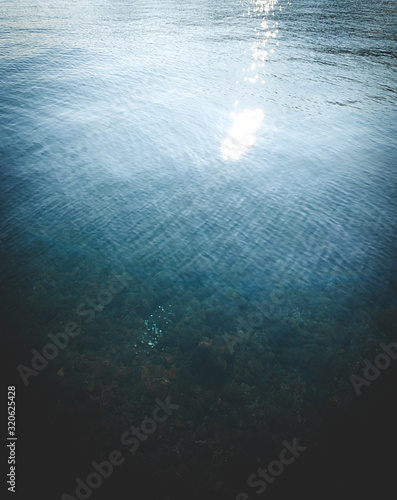 Sun glare on the sea surface, natural colors of the sea water, background