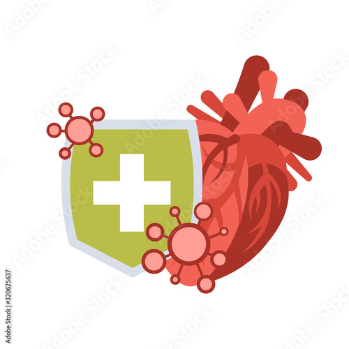epidemic MERS-CoV floating influenza human heart protective shield virus protection concept wuhan coronavirus 2019-nCoV pandemic medical health risk vector illustration