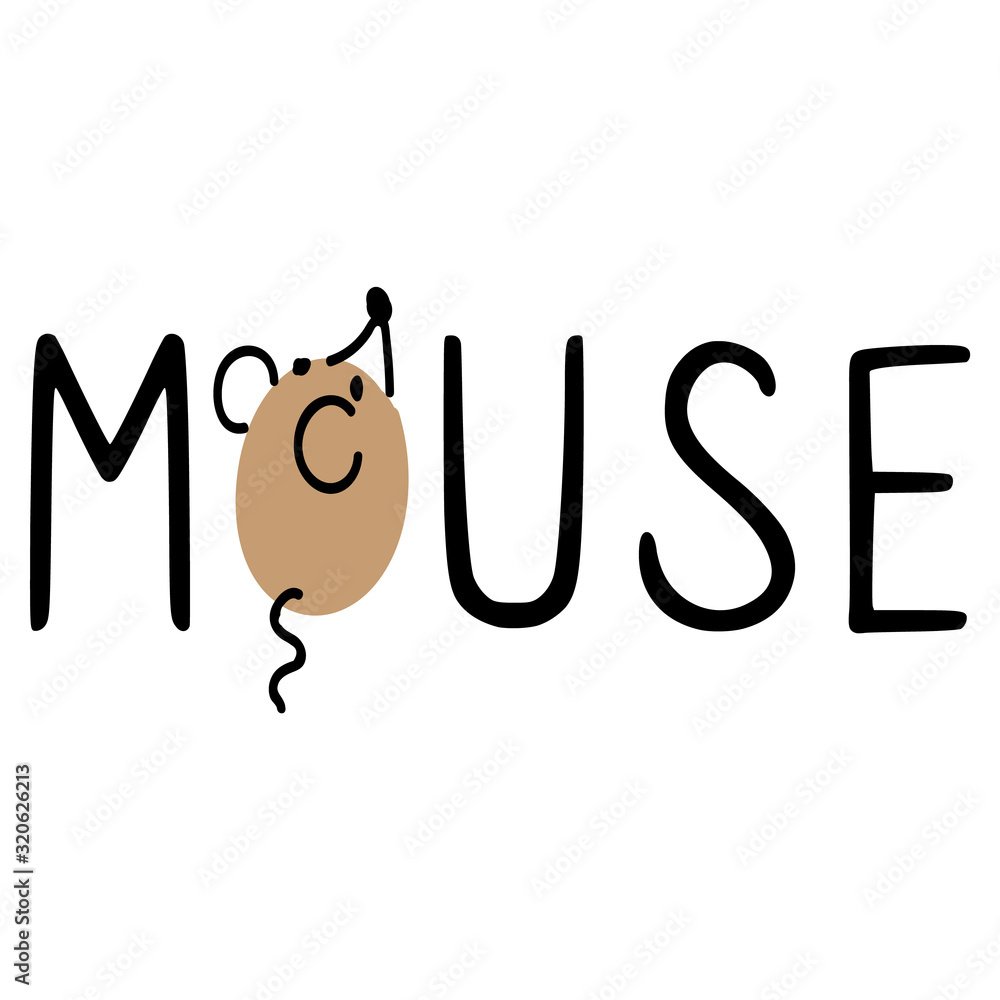 Fotografie Cute naive typography mouse doodle clipart