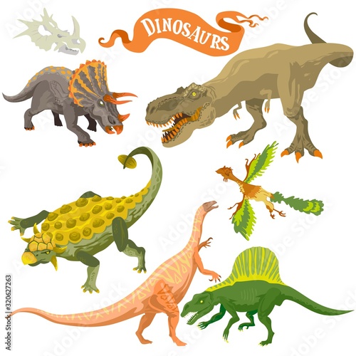 Dinosaurs isolated on white back vector format land hand draw illustration set 2 photo