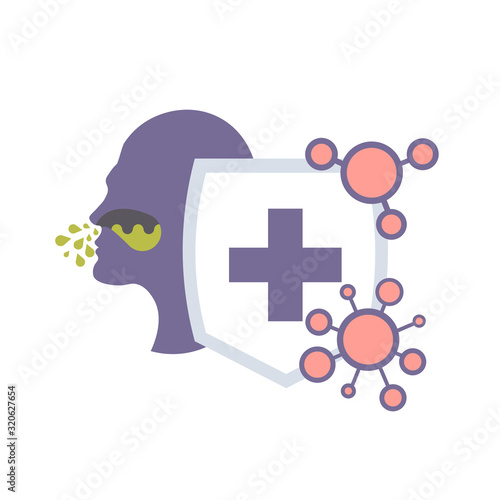 epidemic MERS-CoV floating influenza human nasal sinus with protective shield virus protection concept wuhan coronavirus 2019-nCoV pandemic medical health risk vector illustration