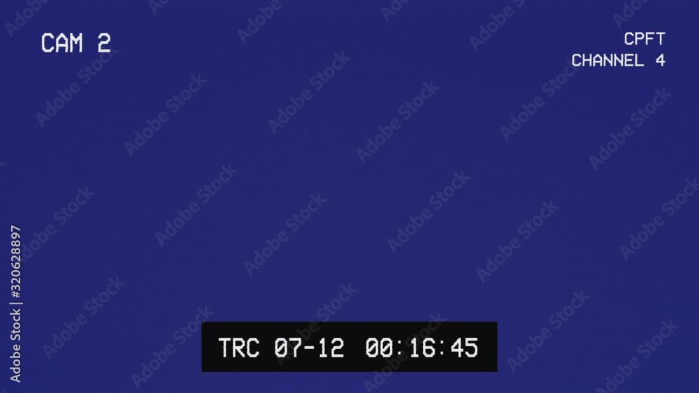 Bluescreen CCTV Security Camera Video with time, channel, camera number