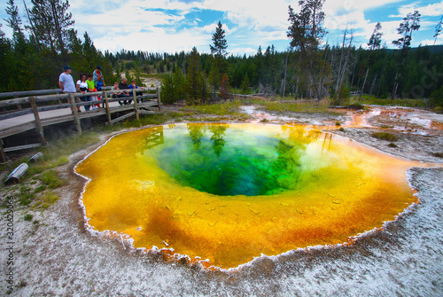Morning Glory Pool, hot spring in the Upper Geyser Basin of Yellowstone National Park, USA photo
