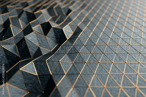 Obraz na plátně Abstract 3d illustration cg low polygonal Black surface