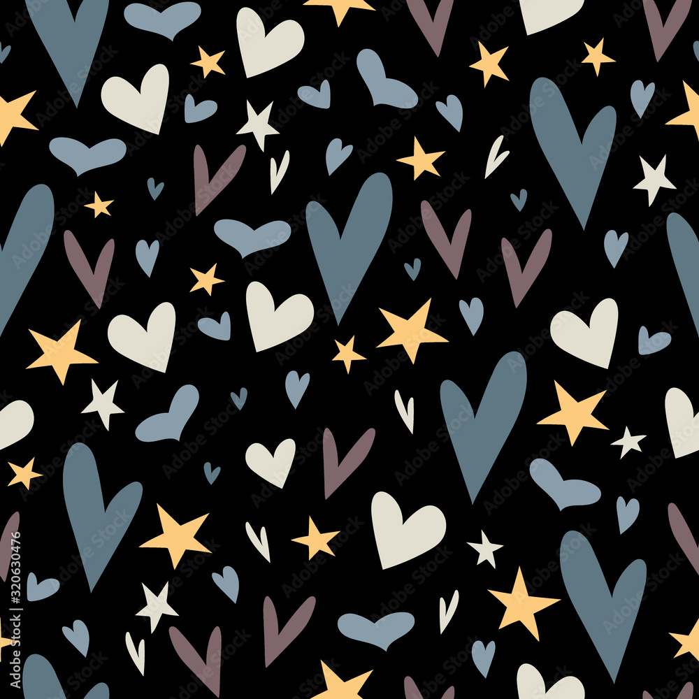 Blue hearts on black background.Vector seamless pattern.Can be used for textiles,wrapping paper,wedding cards,design elements for cards,invitations,websites and wallpapers.Valentine's Day. Blue hearts on black background.Vector seamless pattern.Can be used for textiles,wrapping paper,wedding cards,design elements for cards,invitations,websites and wallpapers.Valentine's Day.