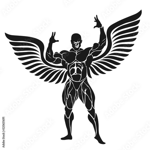 Bodybuilder flexing muscles, vector illustration © sergiibobliakh