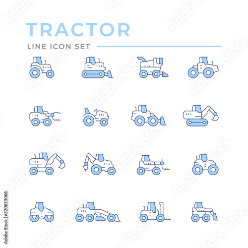 Set color line icons of tractors