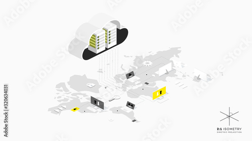 Isomertic cloud storage. Web hosting concept.