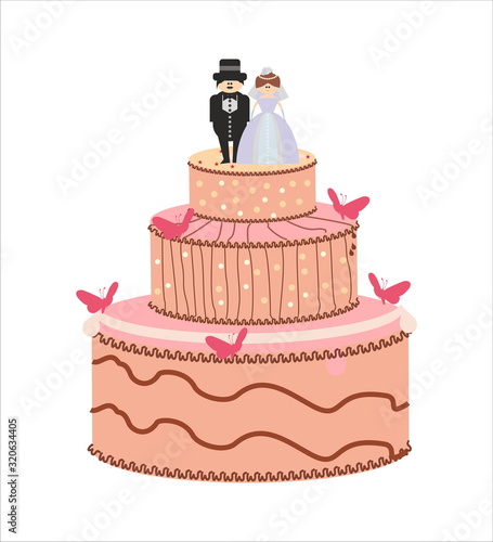 Wedding cake with bride and groom figurines