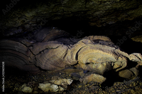 Traces of flooding on cave wall ornaments in karst area of Gunungsewu. Karst region has underground rivers with huge potential for water resources.