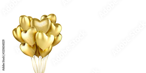 A bunch of heart shaped helium balloons realistic on a horizontal banner