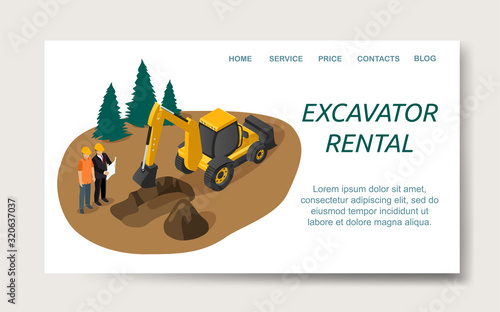 Excavator rental website landing page template