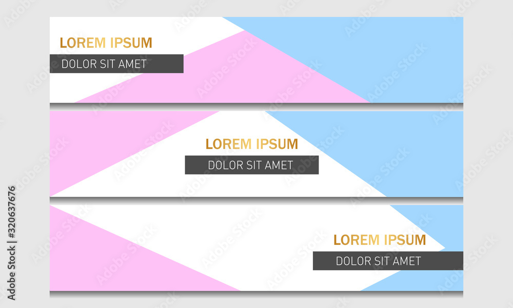 Pink and blue banner for the site, a gray plate and a gold inscription, vector