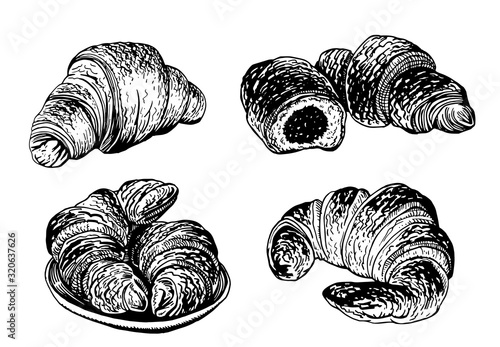 Graphical set of croissants isolated on white background,vector illustration