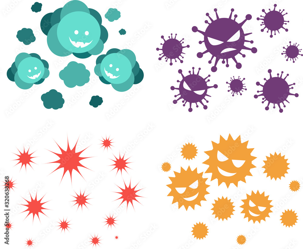 イラスト素材 ウイルスセット 菌 花粉 微生物 細胞 病 ベクター Stock Vector Adobe Stock
