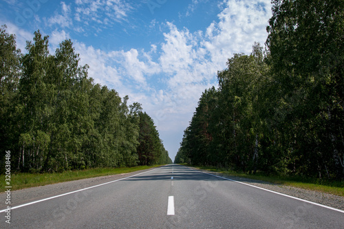 asphalt road for cars through the forest