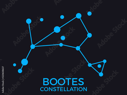 Bootes constellation. Stars in the night sky. Cluster of stars and galaxies. Constellation of blue on a black background. Vector illustration