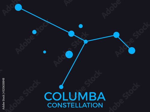 Columba constellation. Stars in the night sky. Cluster of stars and galaxies. Constellation of blue on a black background. Vector illustration