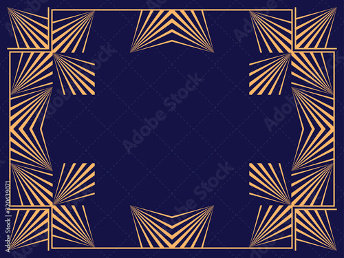 Art deco frame. Vintage linear border. Design a template for invitations, leaflets and greeting cards. The style of the 1920s and 1930s. Vector illustration