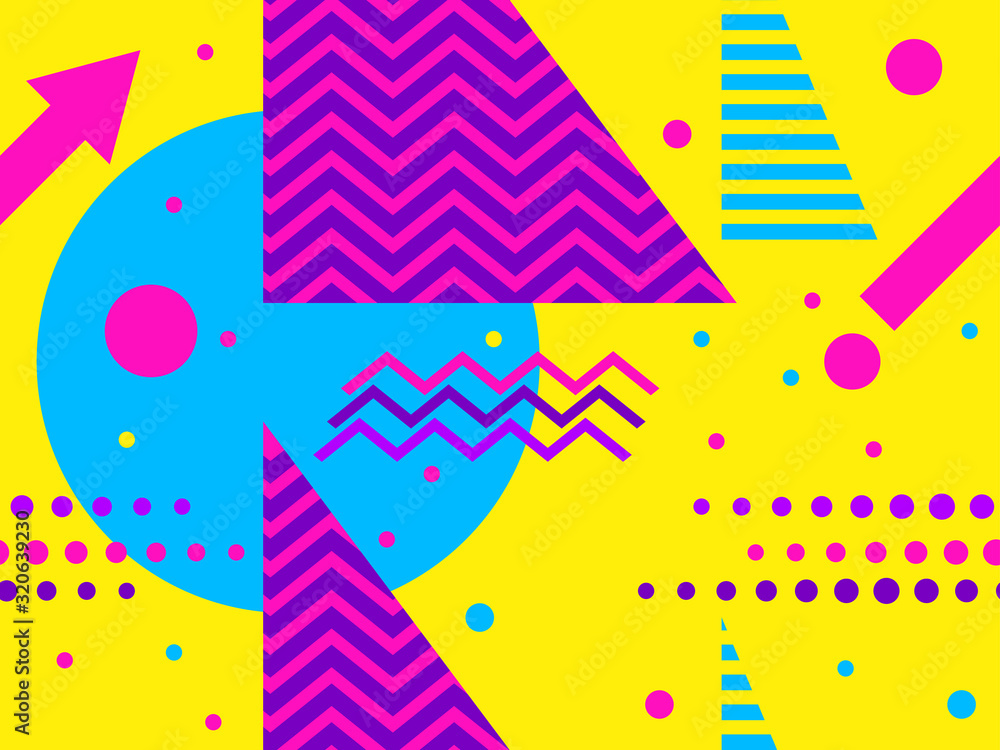 Memphis seamless pattern. Geometric shapes in the style of 80s. For promotional products, wrapping paper and printing. Vector illustration