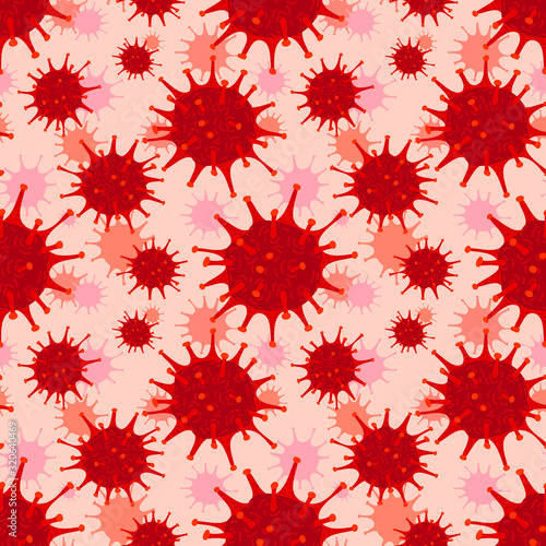 Covid 19, coronavirus, viruses, bacteria vector pattern background. Seamless texture with bacterias, virus, microbe,  © LilaloveDesign