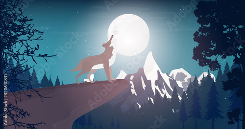 Billede på lærred Wolf howls at the moon
