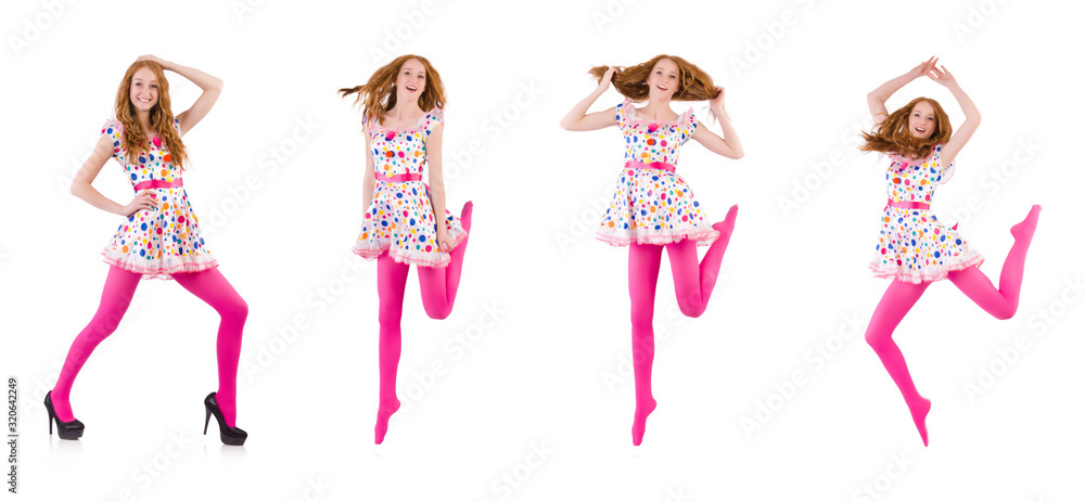 Young model with pink stockings on white Young model with pink stockings on white