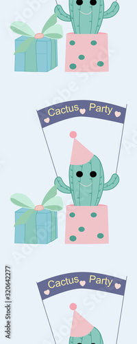 Vertical seamless border with party cactus and gifts