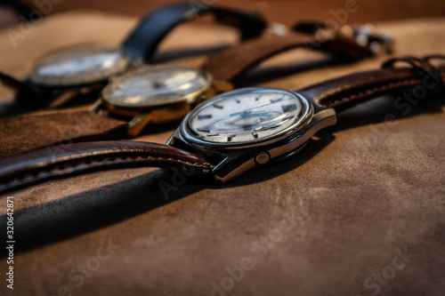 vintage watches on leather