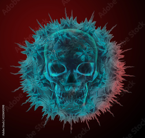Fotografie A deadly virus with a developing skull in the background