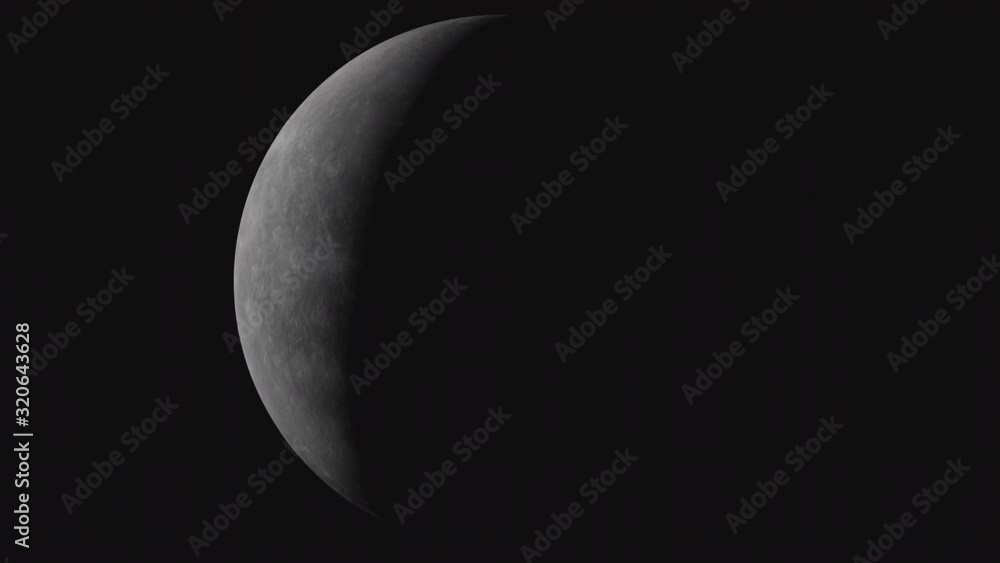 Animation of the night to day transition on the Mercury. Changing light from sunrise to sunset. Nearest planet to the sun. Solar system footage. Realistic space globe view. 4K Quality Animation of the night to day transition on the Mercury. Changing light from sunrise to sunset. Nearest planet to the sun. Solar system footage. Realistic space globe view. 4K Quality