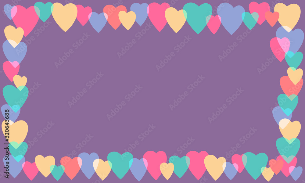 frame of multicolored hearts on a purple background. vector frame of multicolored hearts on a purple background. vector