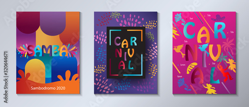 2024 Abstract Rio Brazilian Carnival music dance festival night party Samba dancer parade Sambadrome, New Orleans, Mardi Gras, notting hill, Venezia costume exotic tropical palm Brochure cover set