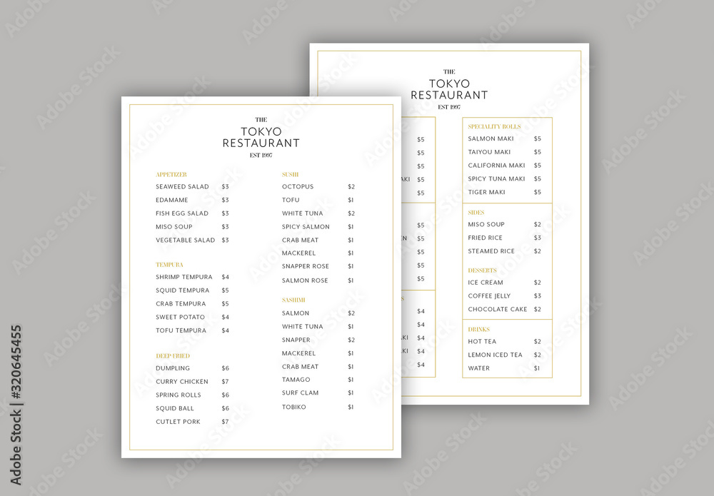 Menu Outlay Menu Layout with Dark Yellow Border and Accents Stock Template | Adobe ...