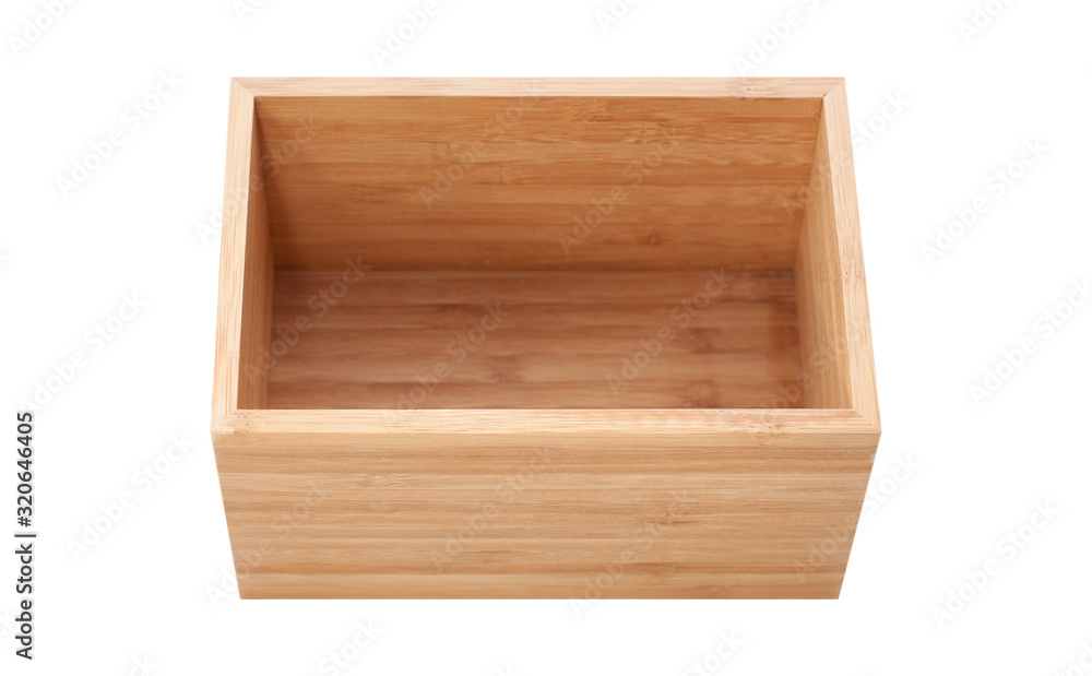 Empty wooden box for your packaging isolated on white background top view. Empty wooden box for your packaging isolated on white background top view.