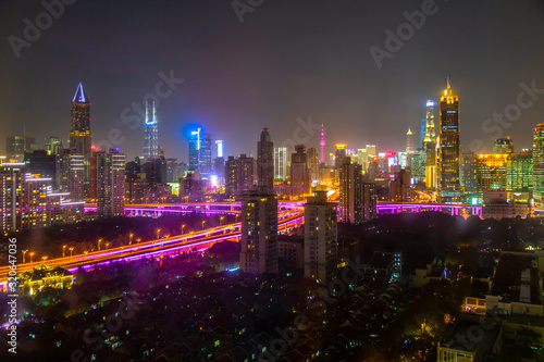 View of Shanghai skyline at night, Luwan, Shanghai, China photo