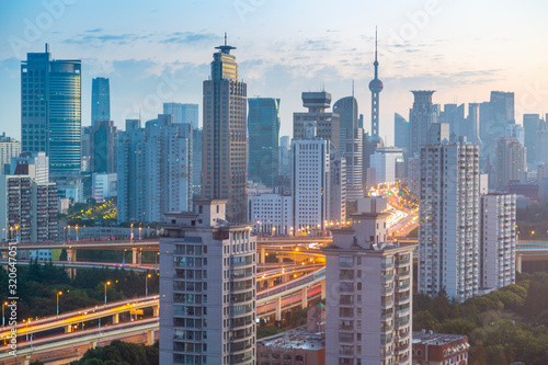 View of Shanghai skyline at sunrise, Luwan, Shanghai, China photo