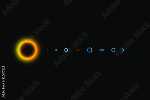 Futuristic theme planets in the solar system illustration