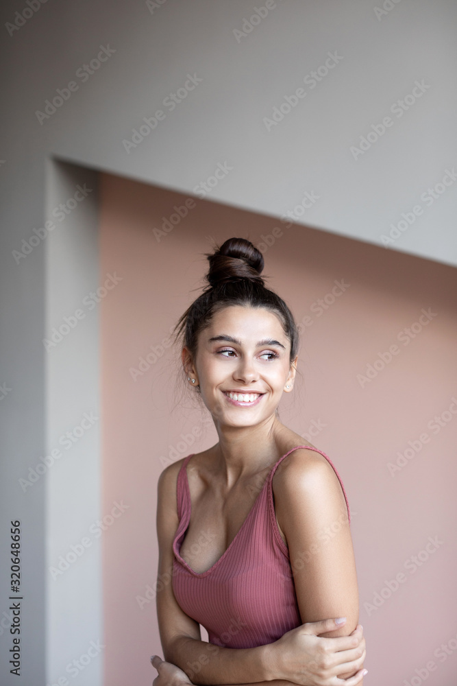 Portrait of beautiful young woman, with perfect skin and toothy smile. Portrait of beautiful young woman, with perfect skin and toothy smile.