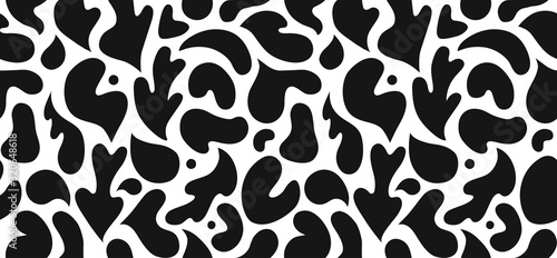 Black and White seamless pattern with modern abstract Scandinavian cut out elements.