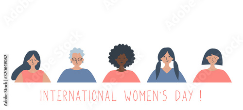 International Women's Day concept. Women's community. There are women of different races, different ages in the picture. Vector illustration